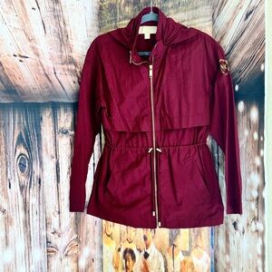 Michael Kors Woman S Zip/Snap Red Long Sleeve Packable Hood Windbreaker